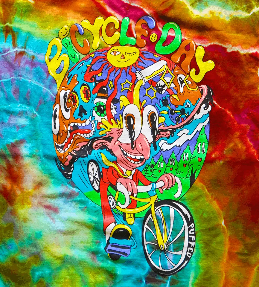 Puffco Bicycle Day T-shirt handgeverfd katoen