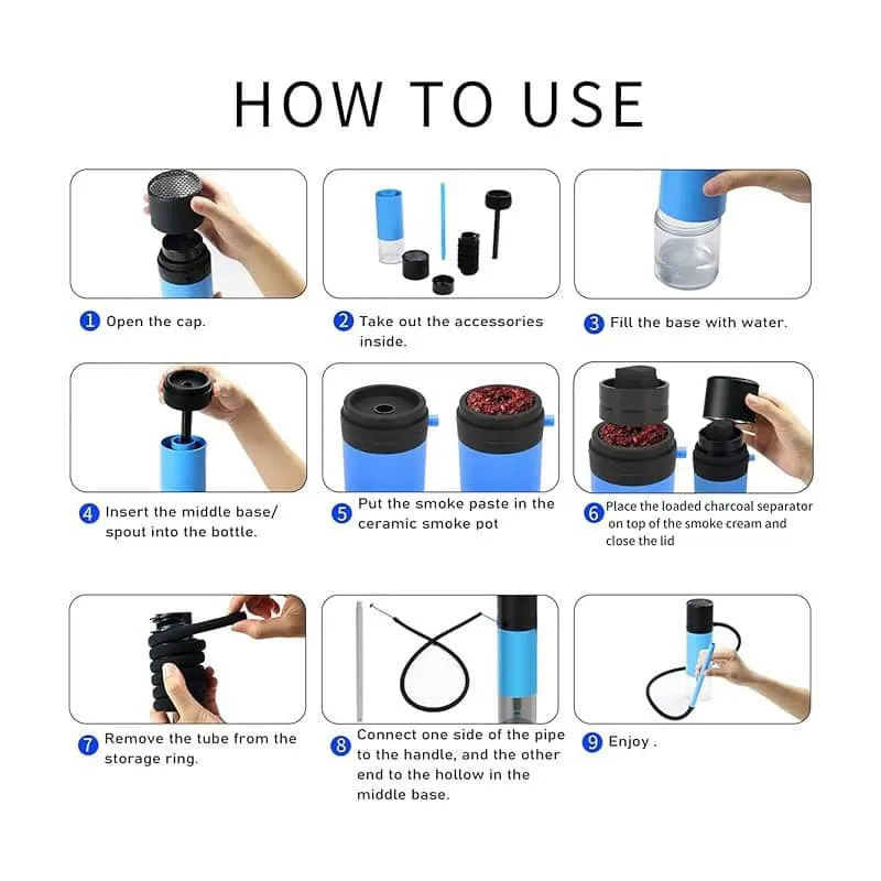 JCVAP Portable Whip Hookah Set voor onderweg reisset