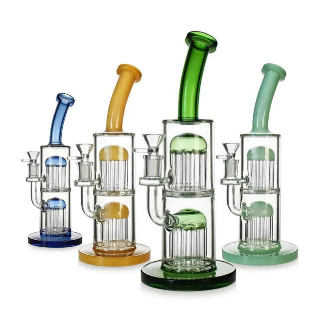 Dip Devices Double Tree Perc Bent Neck bong 12 inch blauw dubbele perc