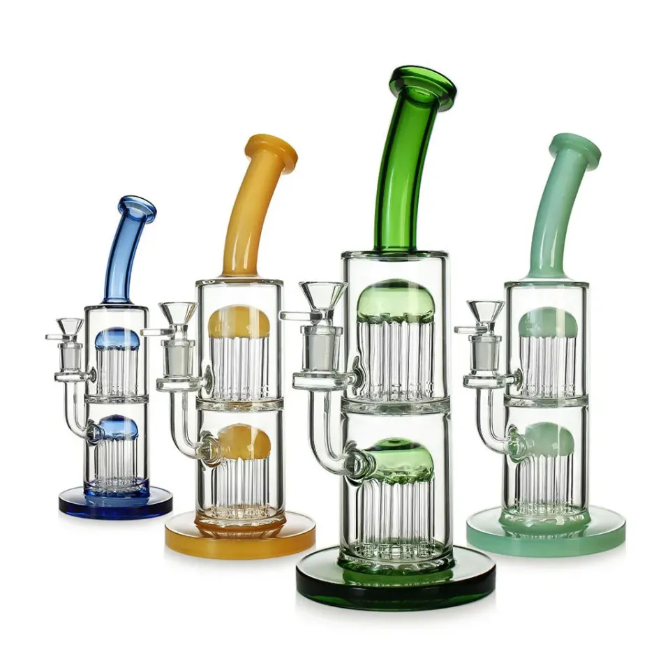 Dip Devices Double Tree Perc Bent Neck bong 12 inch blauw dubbele perc