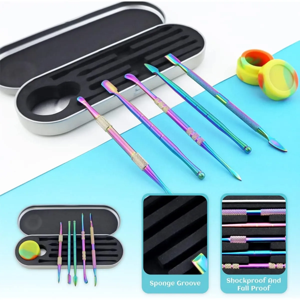 JCVAP 6-delige Dabber Tool Set met Bakje Rainbow
