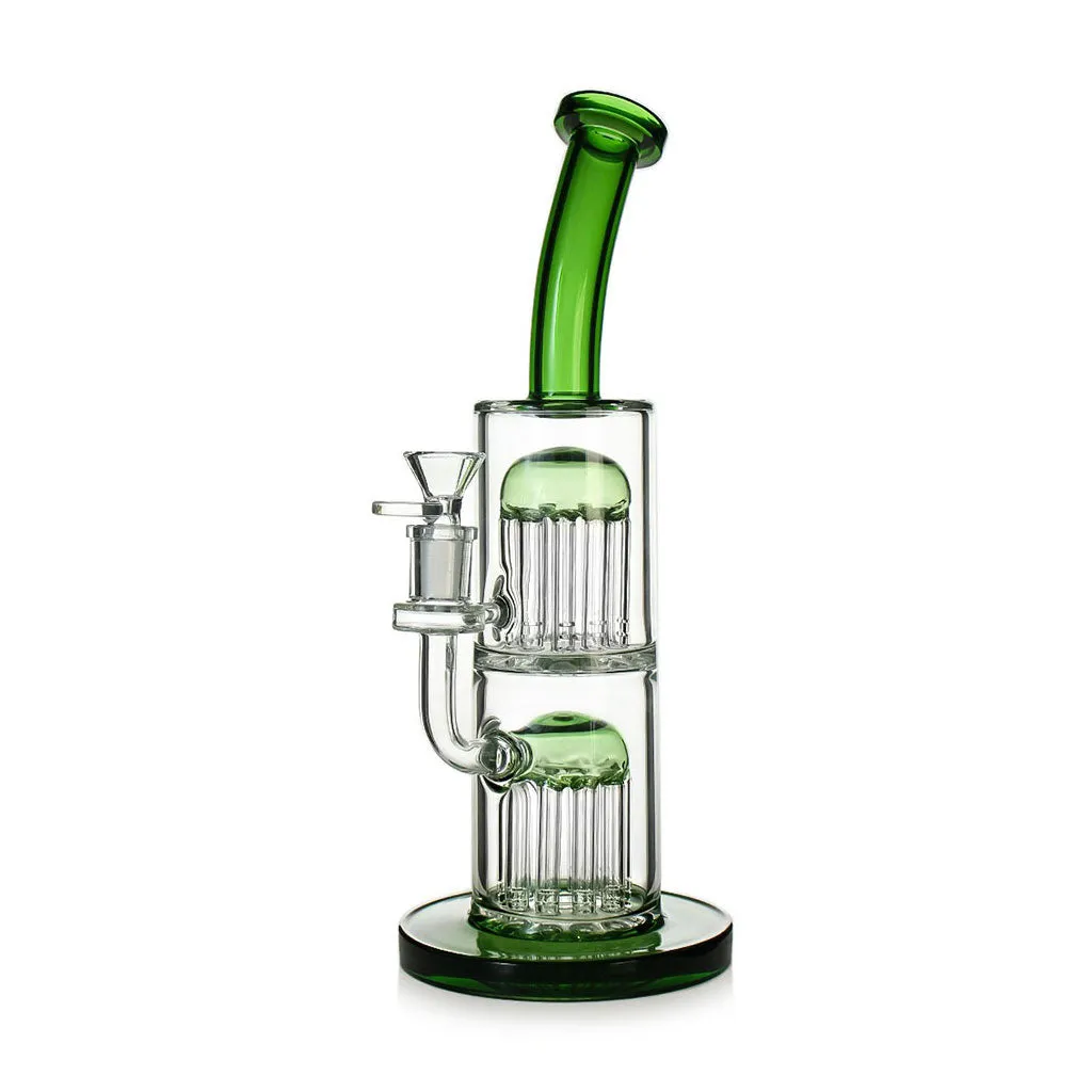 Dip Devices Double Tree Perc Bent Neck bong 12 inch blauw dubbele perc