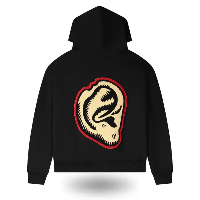 Tyson 2.0 Ear Hoodie unisex zwart met oor-borduursel