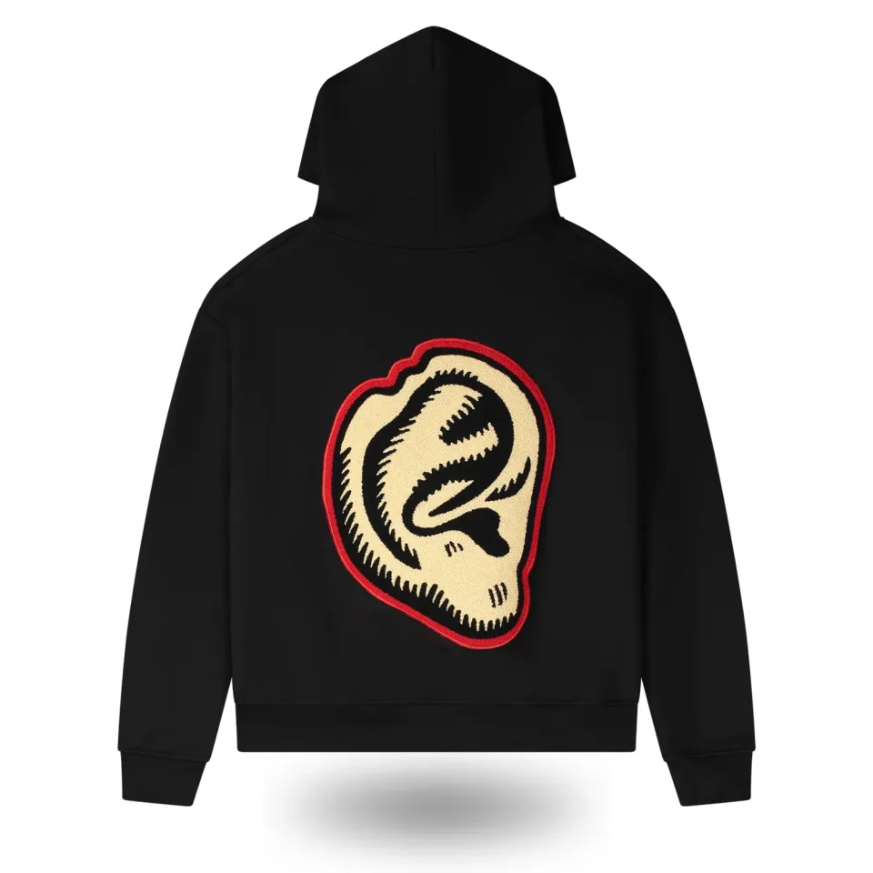 Tyson 2.0 Ear Hoodie unisex zwart met oor-borduursel