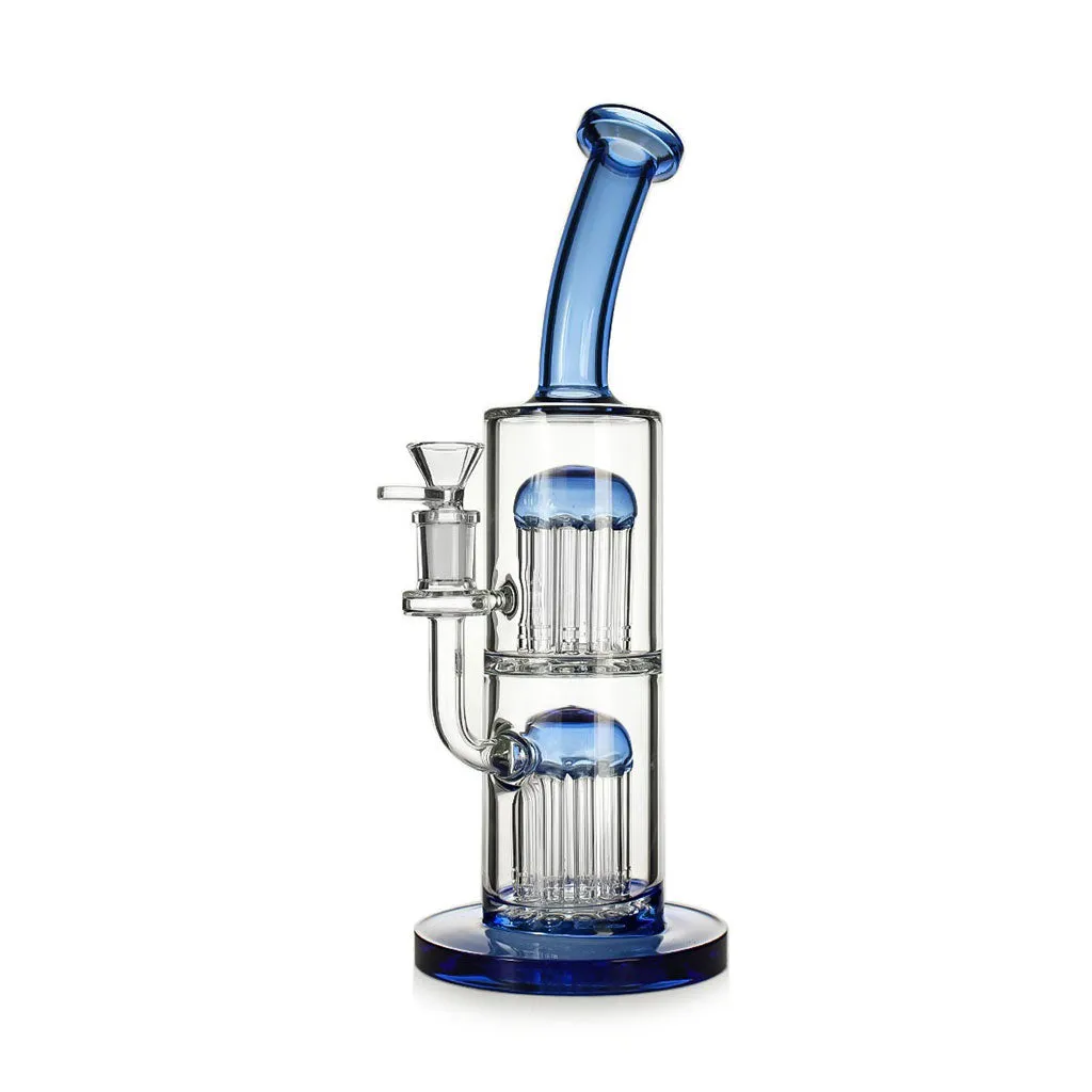 Dip Devices Double Tree Perc Bent Neck bong 12 inch blauw dubbele perc